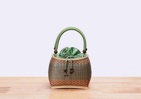 Mini Bamboo Wicker Handbag (Green)