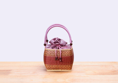 Mini Bamboo Wicker Square Handbag (Pink)