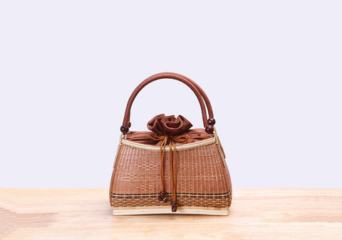 Mini Bamboo Wicker Handbag (Brown)