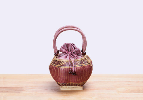 Mini Bamboo Wicker Pumpkin Handbag (Pink)